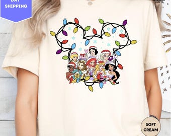 Disney Princess Christmas Lights Shirt, Disney Cute Shirt, Disney Princesses Mickey Ears Shirt, Disney Christmas Watercolor Princess Shirt