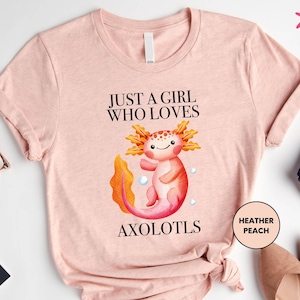Camiseta "Just A Girl Who Loves Axolotls", camiseta rosa con axolotl y salamandra, camiseta linda con axolotl para adultos, niños y jóvenes, camiseta de regalo para amantes de los axolotls imagen 2