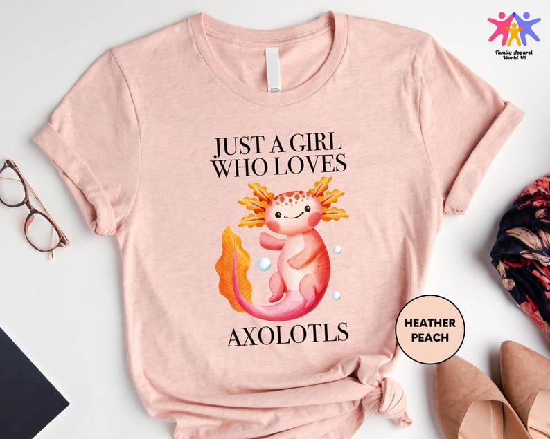 Camiseta "Just A Girl Who Loves Axolotls", camiseta rosa con axolotl y salamandra, camiseta linda con axolotl para adultos, niños y jóvenes, camiseta de regalo para amantes de los axolotls imagen 2