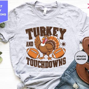 Shirt Turkije en touchdowns, Thanksgiving-shirt, grappig voetbalshirt, herfstshirt, gamedag T-shirt, herfstshirt, voetbalseizoenshirt