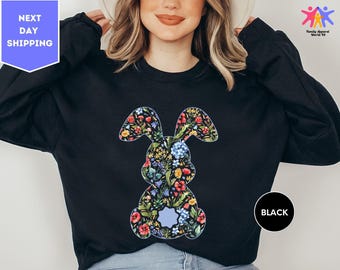 Sudadera de conejo, suéter floral de conejo, sudadera de Pascua, suéter de primavera, suéter de Pascua, sudadera botánica de conejo, sudadera de conejo