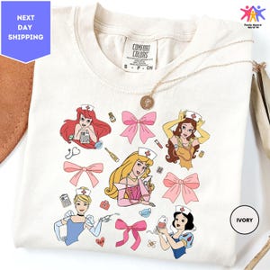 Comfort Colors Coquette Bows Disney Princesses Nurse Shirt, Nursing School Shirt, Disney Nurse Shirts, Women Disney Trip Shirt, Disney Shirt