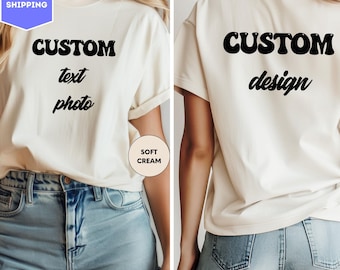 Camiseta con texto personalizado en la parte delantera y trasera, camiseta con nombre o logotipo personalizado, camiseta con diseño personalizado, camiseta con foto personalizada, camiseta de negocios personalizada