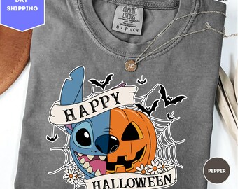 Comfort Colors Stitch Halloween Shirt, Stitch Pumpkin Shirt, Disney Halloween Shirt, Disney Family Matching Vacation Tees