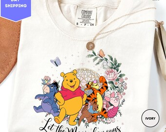 Comfortkleuren Winnie de Poeh laat de magische bloesem shirt, Winnie de Pooh bloemenshirt, familie Disney Epcot bloementuin festivalshirt