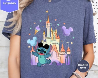 Disney Stitch Shirt, Stitch Shirt, Watercolor Castle Shirt, Disney Shirt, Disneyland Trip Shirt, Disneyworld Shirt, Disney Vacation Shirt