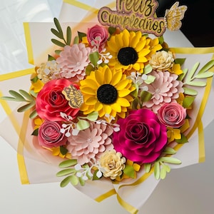 Paper flowers bouquet with sunflowers
