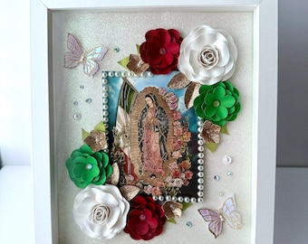 Virgen de Guadalupe Floral Art: Handmade Mexican Flag Paper Flowers