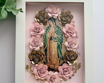 Virgen de Guadalupe Art: Handmade Paper Flower Frame (6x8)