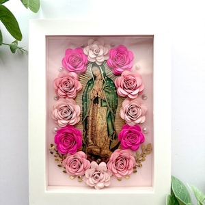 Virgen de Guadalupe Art: Handmade Paper Flower Frame (6x8)