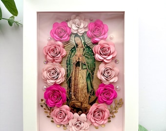 Virgen de Guadalupe Art: Handmade Paper Flower Frame (6x8)