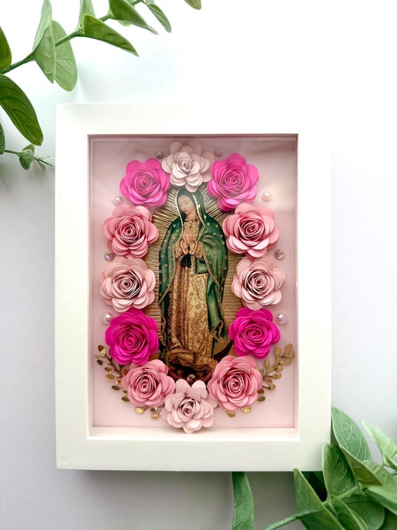 Virgen de Guadalupe Art: Handmade Paper Flower Frame (6x8)