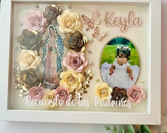 9x11 Cuadro Virgen de Guadalupe con flores rosadas