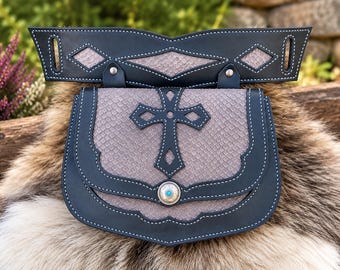 Riñonera de cuero hecha a mano – Bolso de cadera negro y malva – Riñonera de cuero estilo western