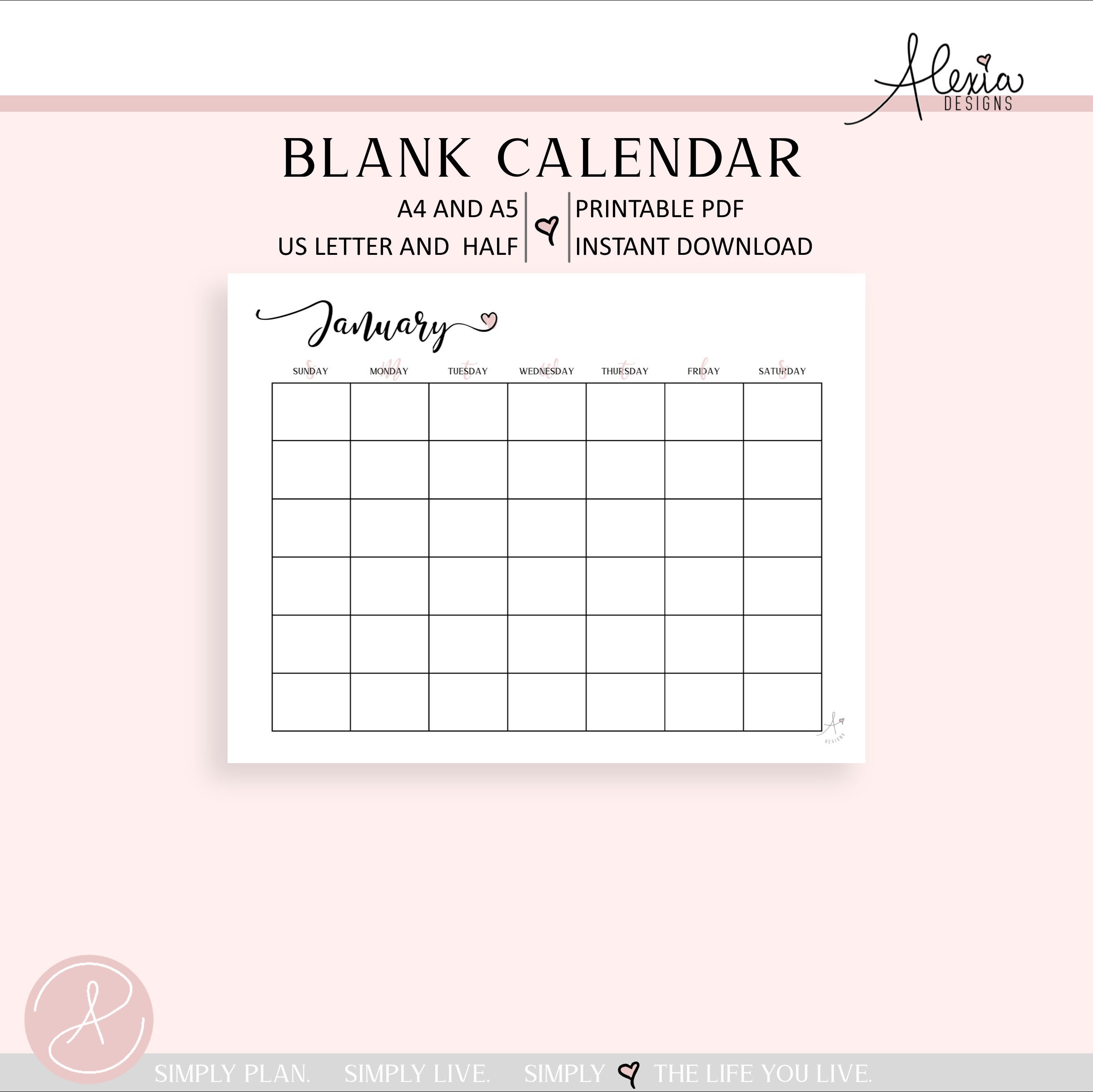 undated monthly calendar printable pdf etsy