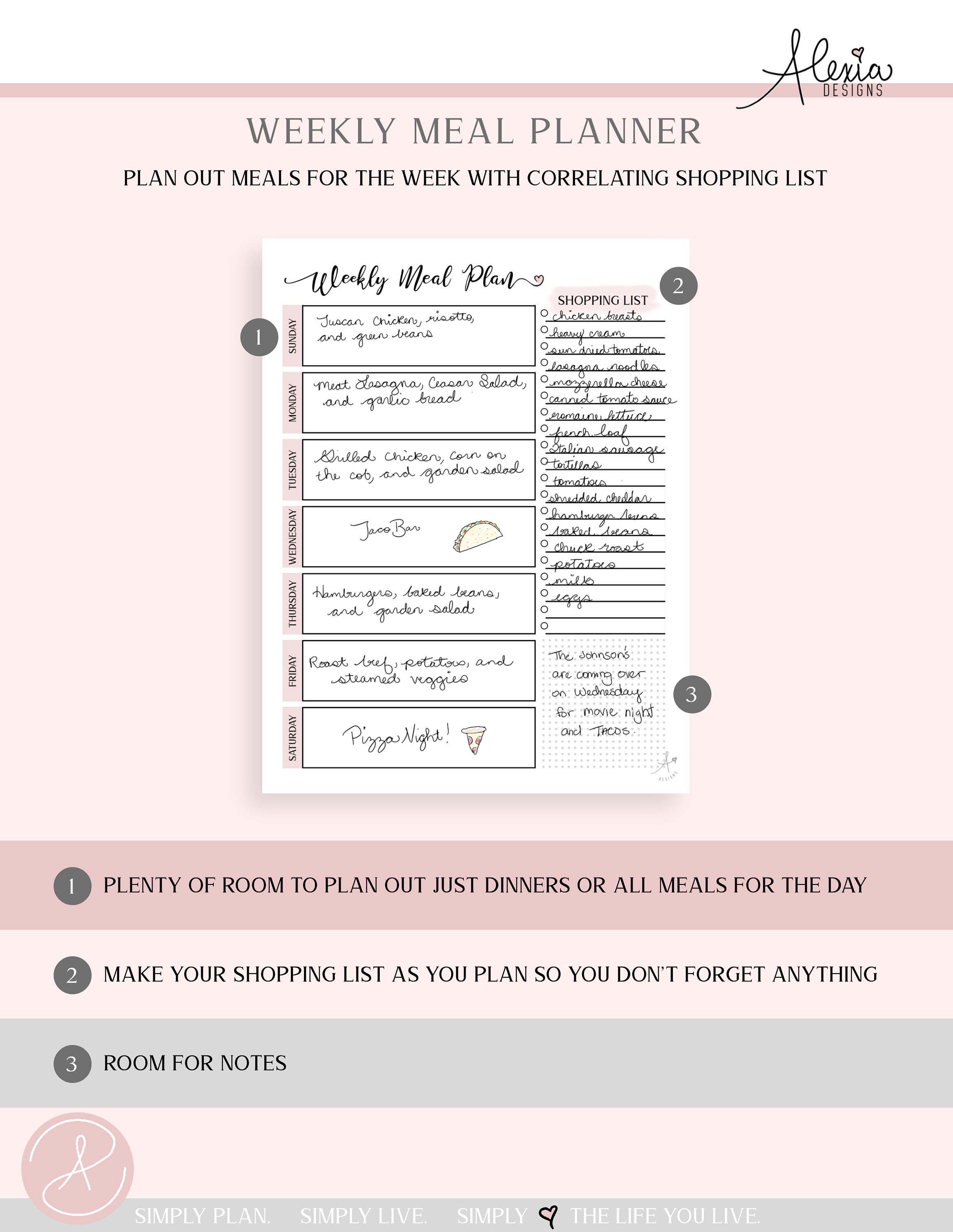 Weekly Meal Planner With Shopping List Printable PDF - Etsy