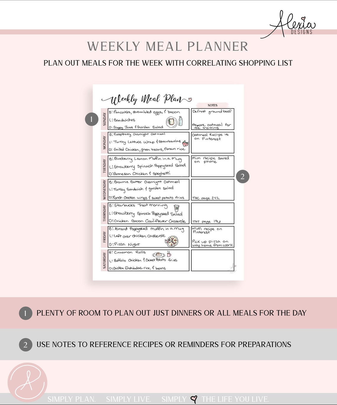 Weekly Meal Planner With Notes Printable PDF - Etsy