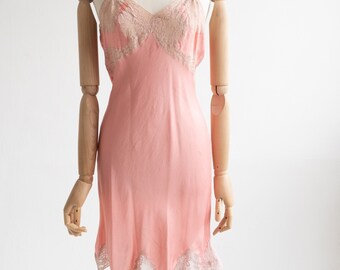 Vintage 1930's Rose Pink Silk Slip With Appliqué Lace