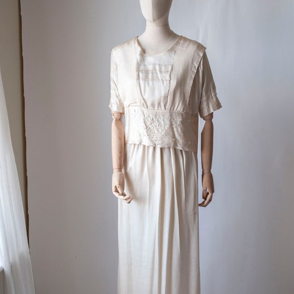 Antique 1910's Cotton Sateen Bridal Dress