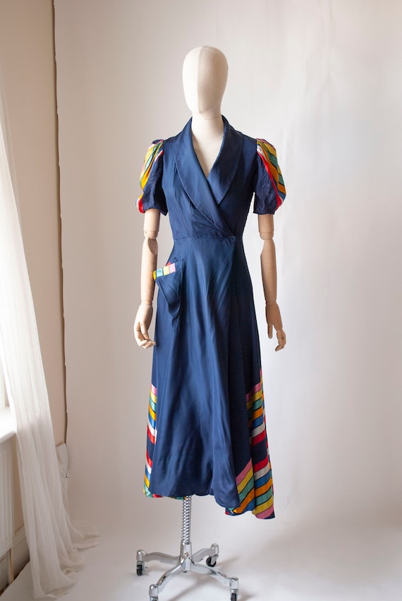 Vintage 1940's Taffeta House Dress with Rainbow St