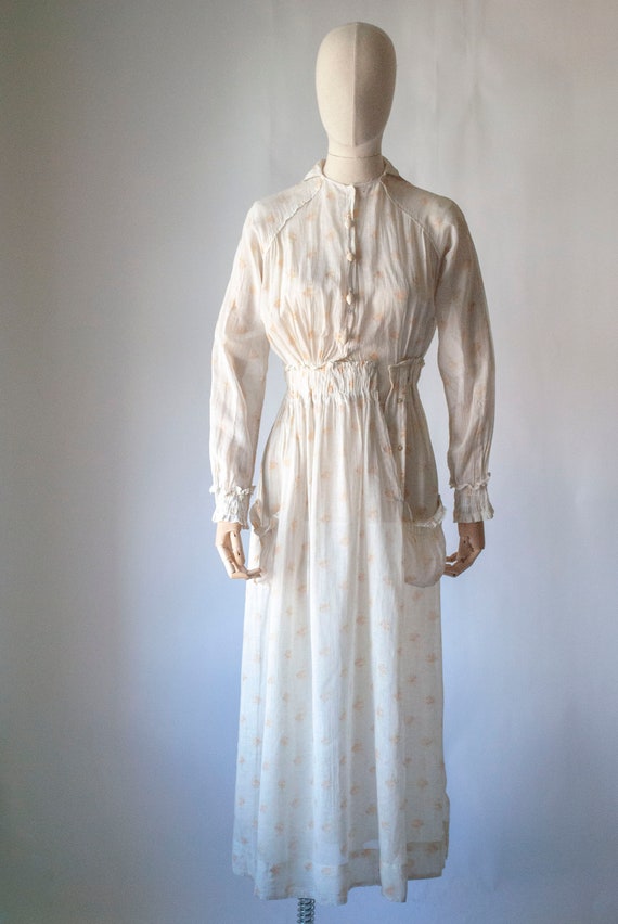 Antique 1900's Edwardian Printed Lawn Cotton Dress
