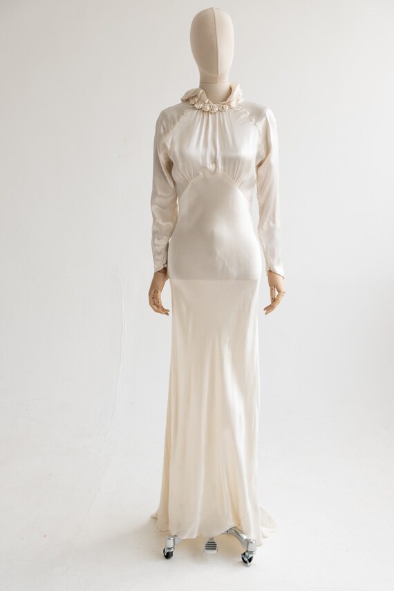 Vintage 1930's Rayon Satin Bridal Dress with a St… - image 2