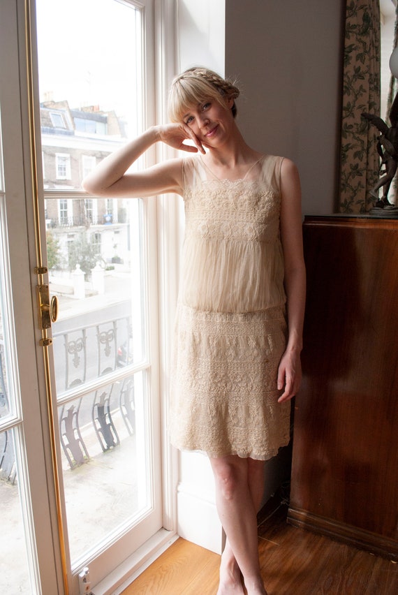 RARE Vintage 1930's Antique Embroidered Tulle Dres