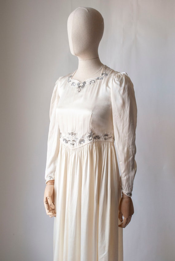 Vintage 1940's Beaded Rayon Satin Bridal Dress wi… - image 5