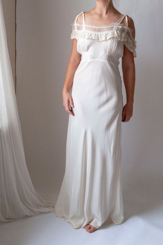 Vintage 1930's Rayon and Lace Cold Shoulder Gown/