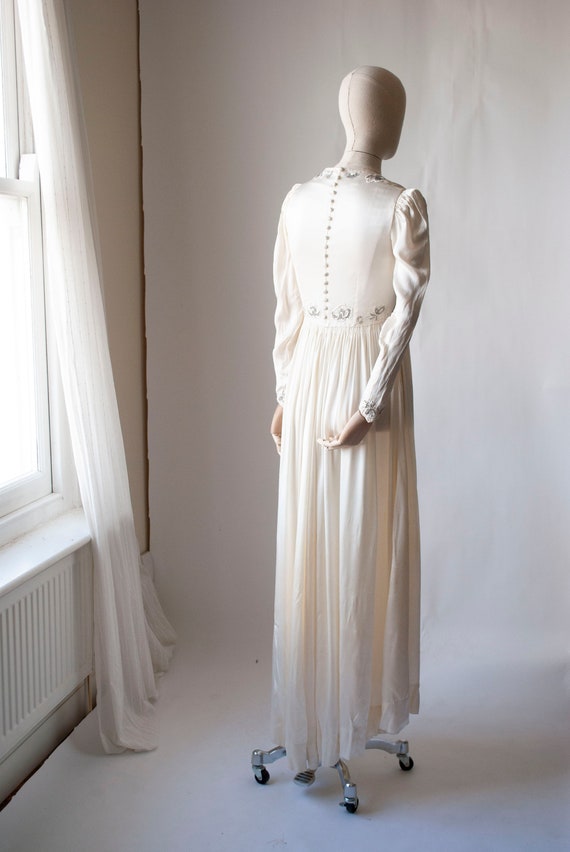 Vintage 1940's Beaded Rayon Satin Bridal Dress wi… - image 8