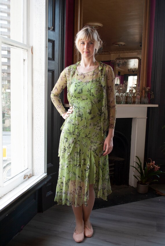 Vintage 1930's Printed Silk Chiffon Dress Set