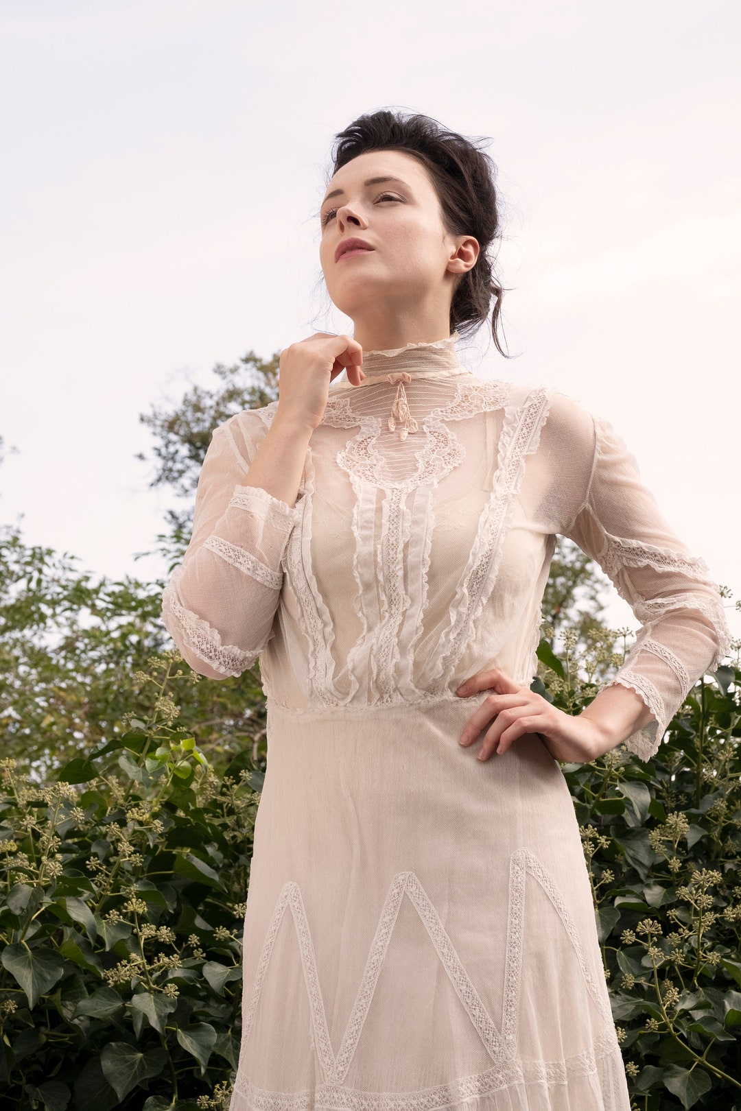 Antique 1900's Net and Lace Lawn Dress With High Neck and - Etsy UK