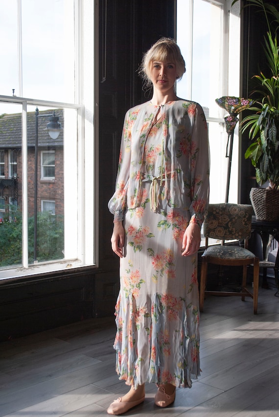 Vintage 1930's Printed Chiffon Three Piece Dress S