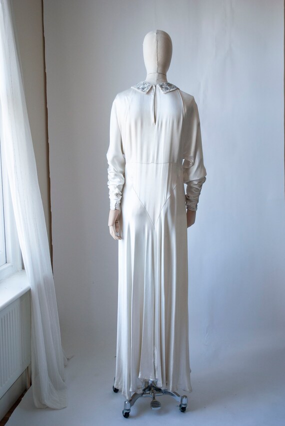 Vintage 1930's Rayon Satin Bridal Dress with Bead… - image 5