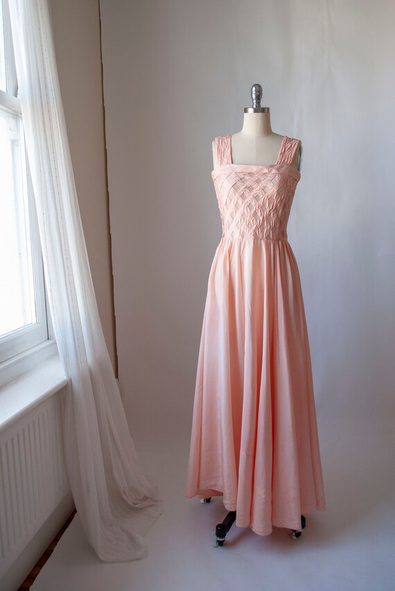 1940's Rayon Boudoir Gown with Sheer Net Lattice B