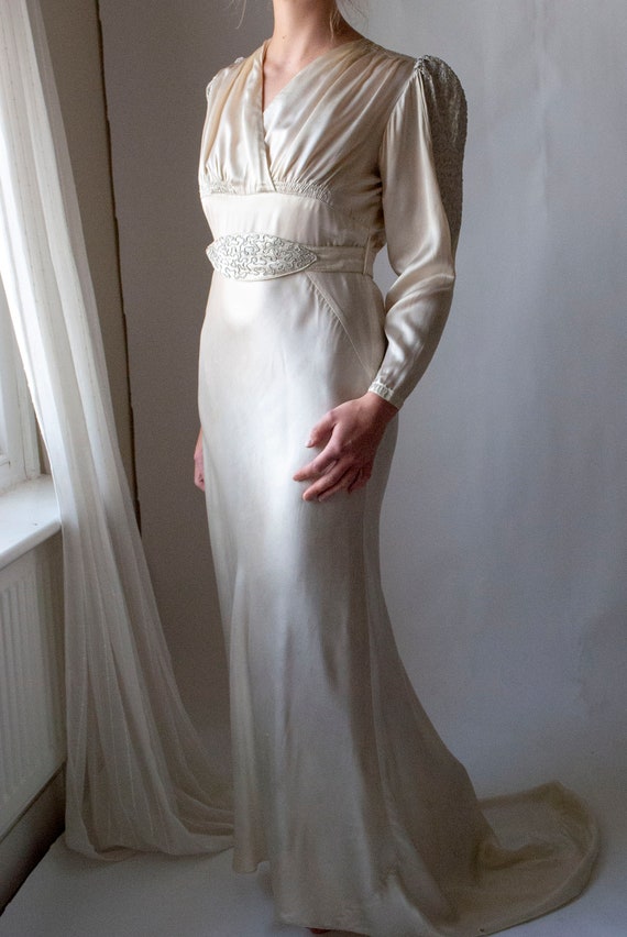 Vintage 1930's Rayon Satin Bridal Dress with Cord