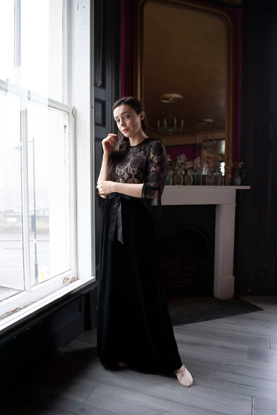 Vintage 1970's Jean Varon Lace and Velvet Gown