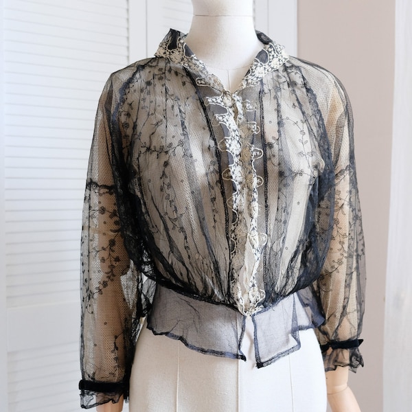 Antique Edwardian 1900's Net and Lace Blouse/ Bodice