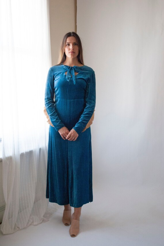 Vintage 1930's Cotton Velvet Day Dress with Chiffo