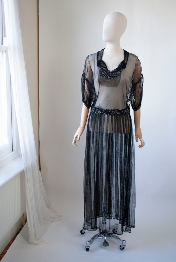 Vintage 1930's beaded Tulle Dress with Puff Sleeve