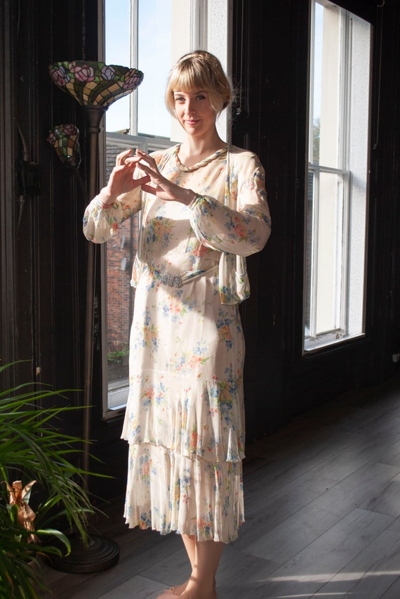Beautiful Vintage 1930's Silk Chiffon Floral Three
