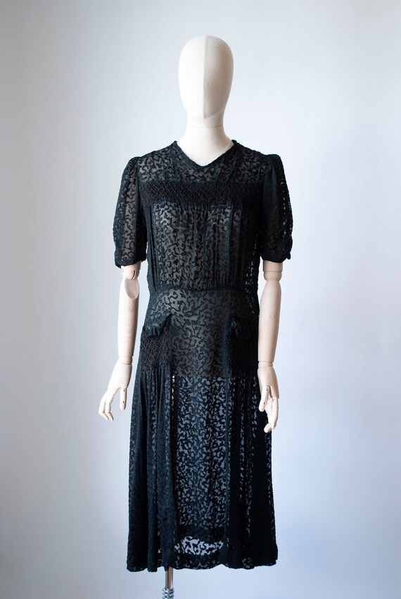Vintage 1940's Devore Velvet Dress with Smocking