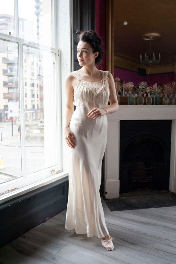 Vintage 1930's Rayon Satin and Lace Slip Dress