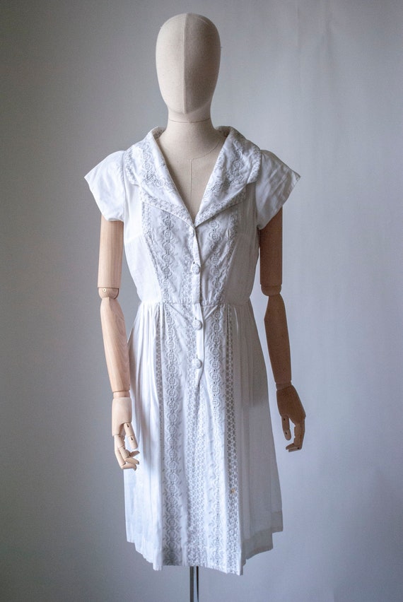 Vintage 1940's Embroidered Cotton Summer Dress