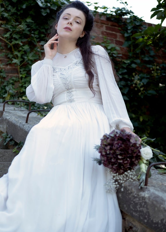 Vintage 1940's Chiffon Beaded Bridal Dress with Bi