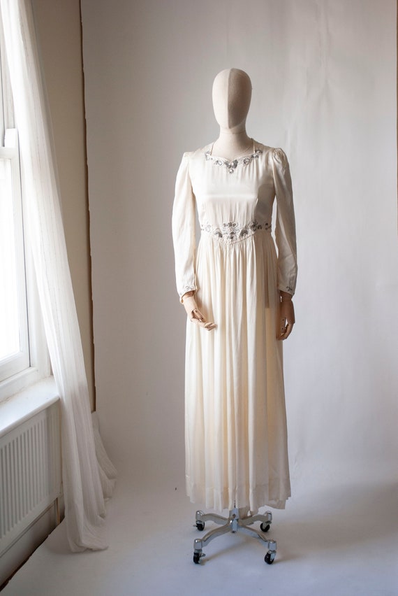 Vintage 1940's Beaded Rayon Satin Bridal Dress wi… - image 1