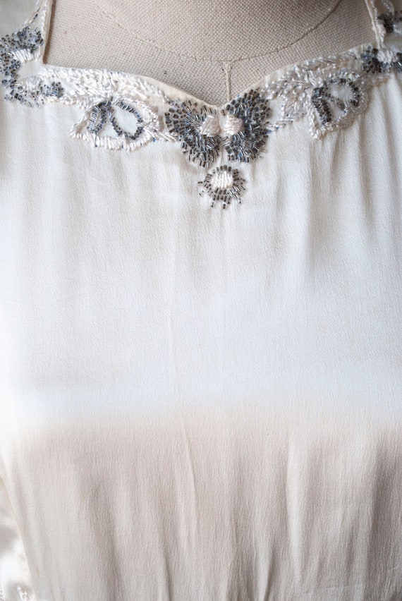 Vintage 1940's Beaded Rayon Satin Bridal Dress wi… - image 3