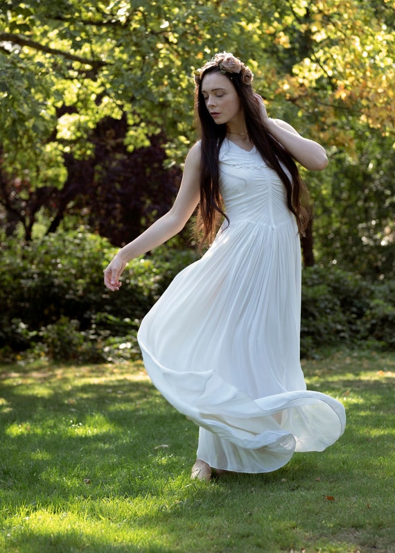 Vintage 1930's Cotton Chiffon Dress with Shawl Col