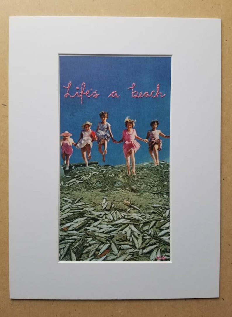 Life/'s a Beach embroidered collage print