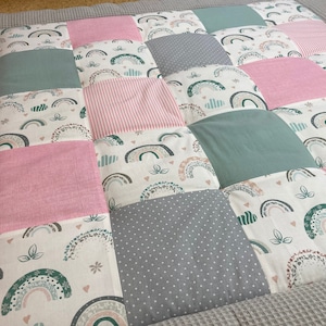 Crawling blanket baby blanket patchwork blanket 110x110 flowers pink
